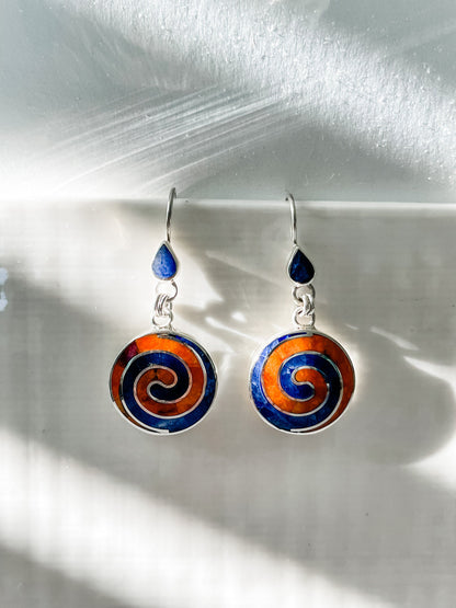 LAPIS AND CORAL STERLING SILVER EARRINGS