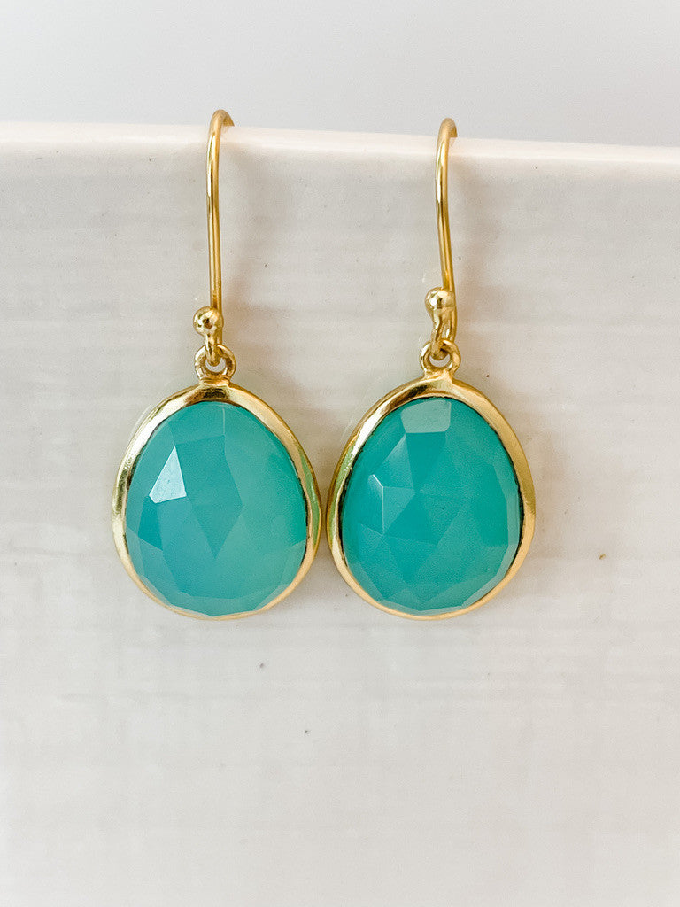 AQUA CHALCEDONY OVAL EARRINGS