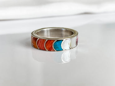 STERLING SILVER HALF-MOON RAINBOW RING