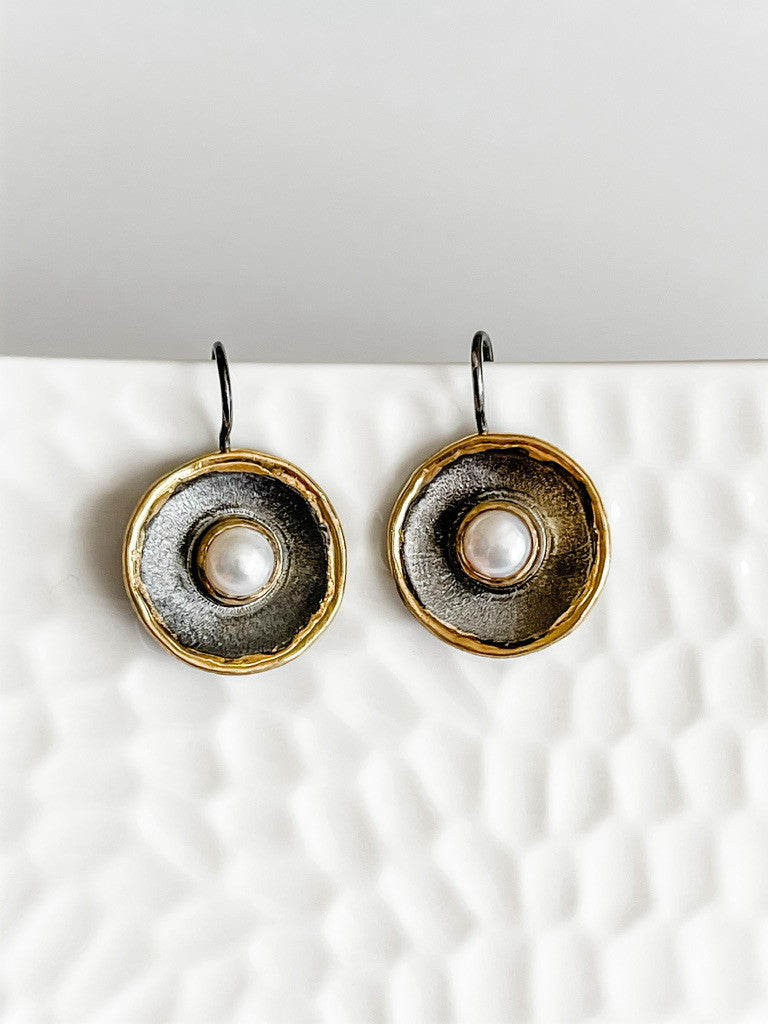 FINE SILVER AND 24K GOLD WITH PERAL EARRINGS