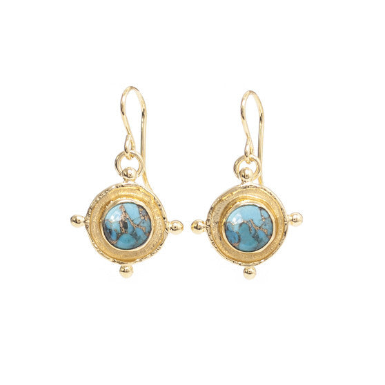 GOLD TURQUOISE MEDALLION DROP EARRINGS