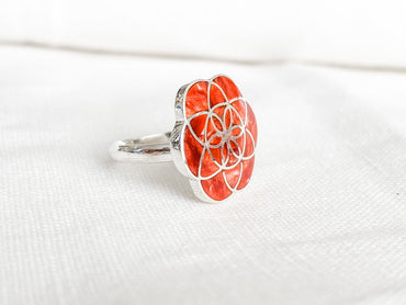 STERLING SILVER INLAY ORANGE FLOWER RING