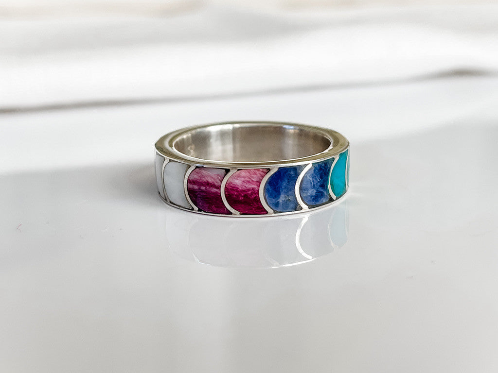 STERLING SILVER HALF-MOON RAINBOW RING