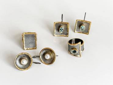 FINE SILVER AND 24K EARRINGS WITH AQUAMARINE