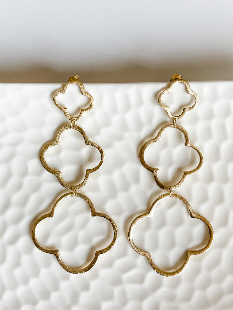 18K GOLD PLATED TRIPLE DROP CLOVER EARRINGS