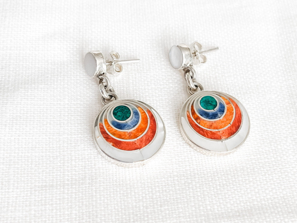 STERLING SILVER DROP INLAY EARRINGS