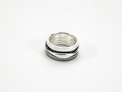 Sterling Silver Two Tone Ring with Shiny Silver Floating Band