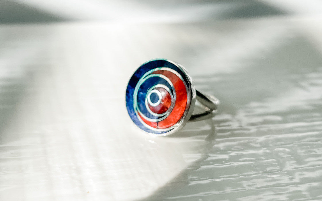 LAPIS AND CORAL SWIRL RING