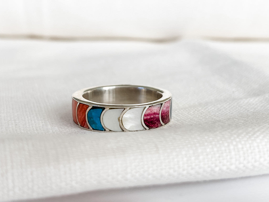 STERLING SILVER HALF-MOON RAINBOW RING