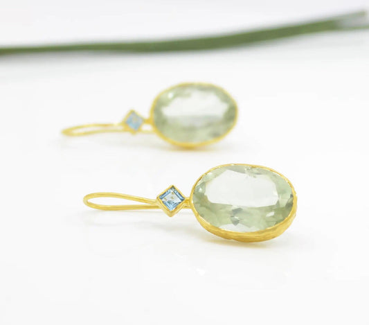 GREEN AMETHYST & BLUE TOPAZ EARRINGS