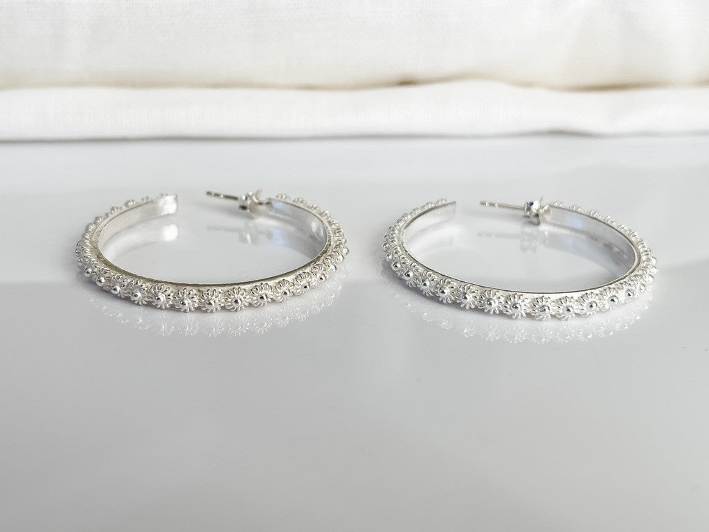 FINE SILVER LARGE FLOWER HOOPS