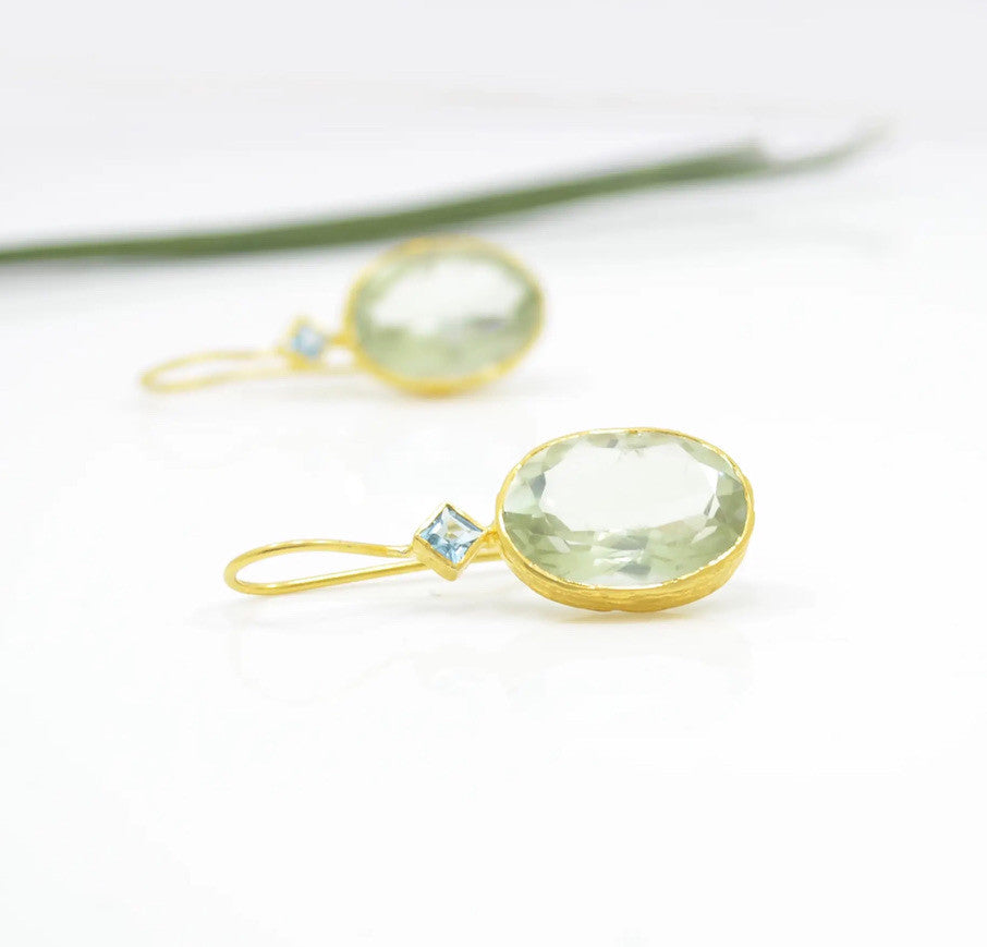 GREEN AMETHYST & BLUE TOPAZ EARRINGS