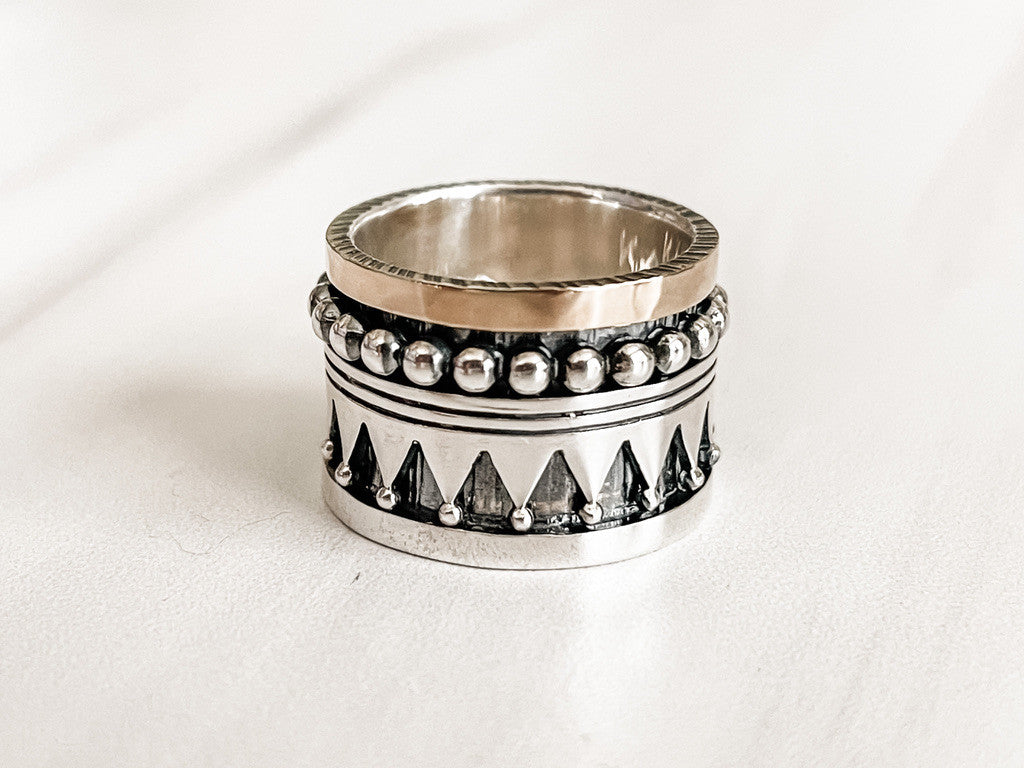 Sterling Silver and 18k Gold Spinner Crown Ring