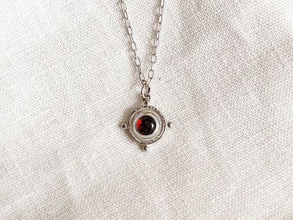 SILVER CHOKER GARNET GEM MEDALLION PENDANT