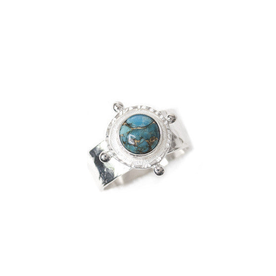 SILVER TURQUOISE GEM MEDALLION RING