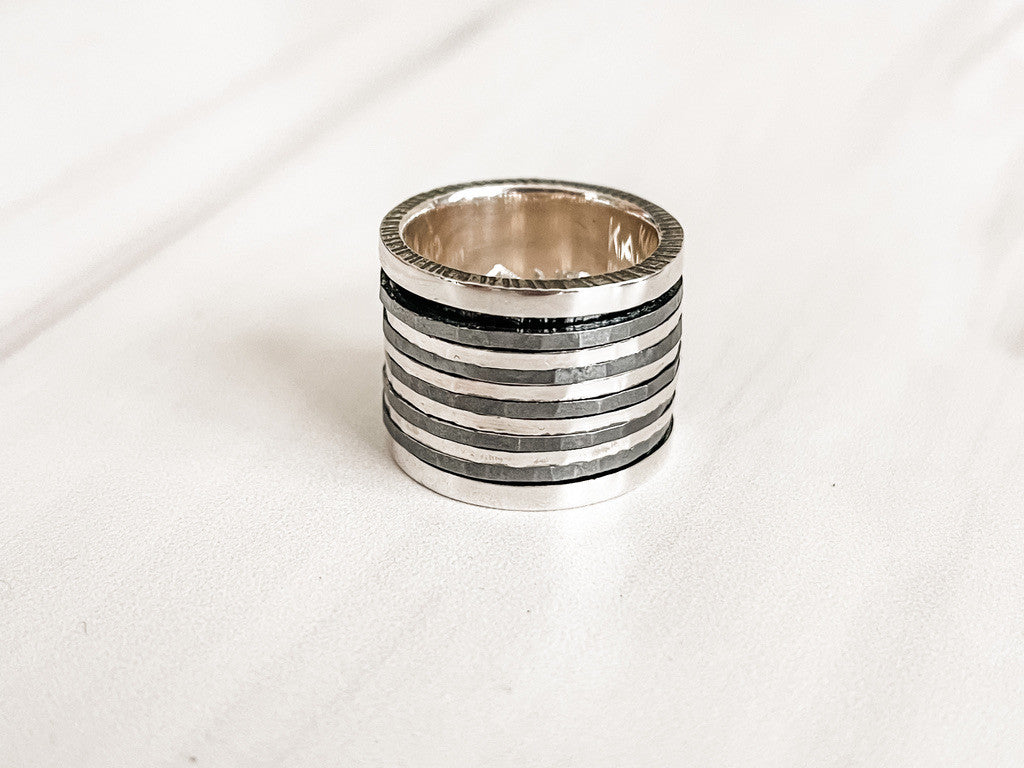 Sterling Silver with 5 Alternating Oxidized Thin Bands