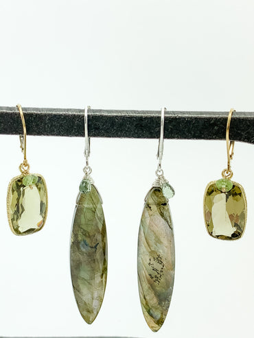 OLIVE QUARTZ BAGUETTE WITH PERIDOT EARRINGS