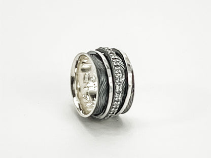 Sterling Silver Textured Floating Band Ring with Zircon