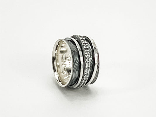 Sterling Silver Textured Floating Band Ring with Zircon