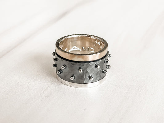 Sterling Silver and 18k Raised Dots Spinner Ring