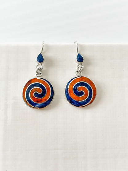 LAPIS AND CORAL STERLING SILVER EARRINGS