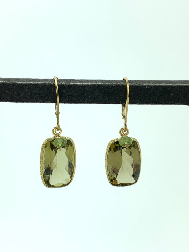 Olive Quartz Baguette with Peridot Earrings