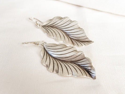 FINE SILVER WIDE LEAF EARRINGS