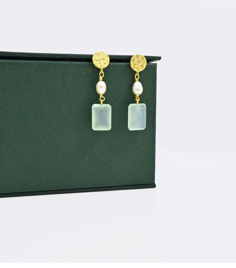 COIN, PEARL & AQUA CHALCEDONY EARRINGS