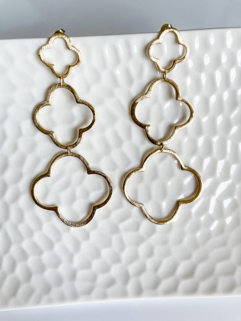 18K GOLD PLATED TRIPLE DROP CLOVER EARRINGS