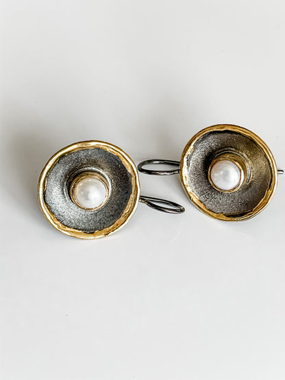 FINE SILVER AND 24K GOLD WITH PERAL EARRINGS