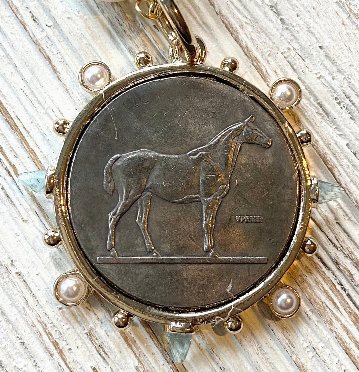 HORSE JEWELRY FRENCH COIN MEDALLION EQUESTRIAN NECKLACE