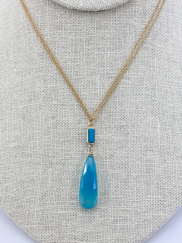 Turquoise Howlite Baguette with Chalcedony Drop Necklace