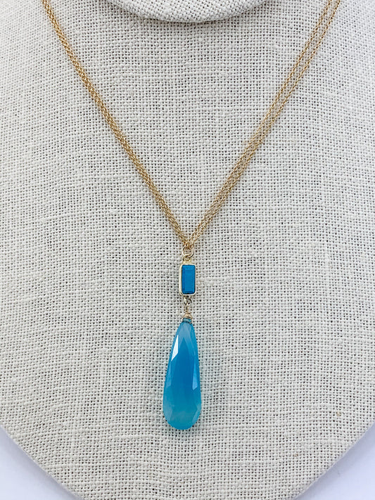 Turquoise Howlite Baguette with Chalcedony Drop Necklace