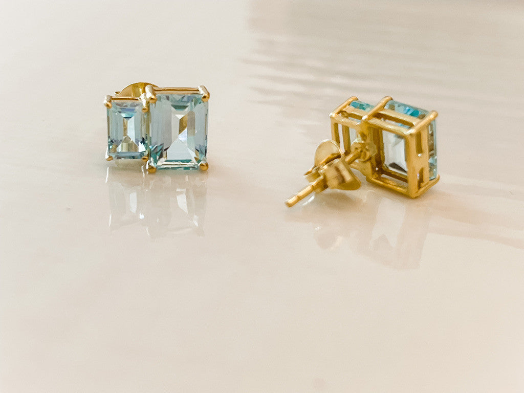 BLUE TOPAZ BAGUETTE EARRINGS