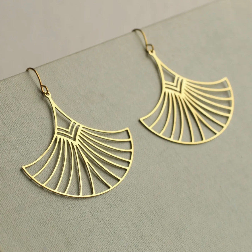 ART DECO AZTEC STATEMENT FAN EARRINGS