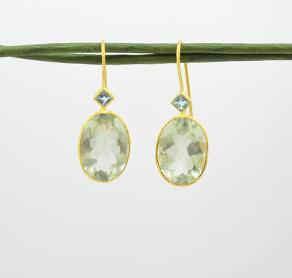 GREEN AMETHYST & BLUE TOPAZ EARRINGS