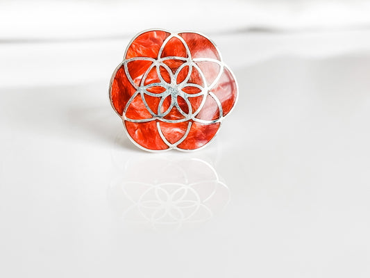 STERLING SILVER INLAY ORANGE FLOWER RING