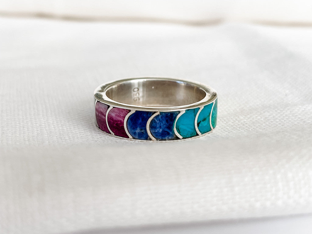 STERLING SILVER HALF-MOON RAINBOW RING