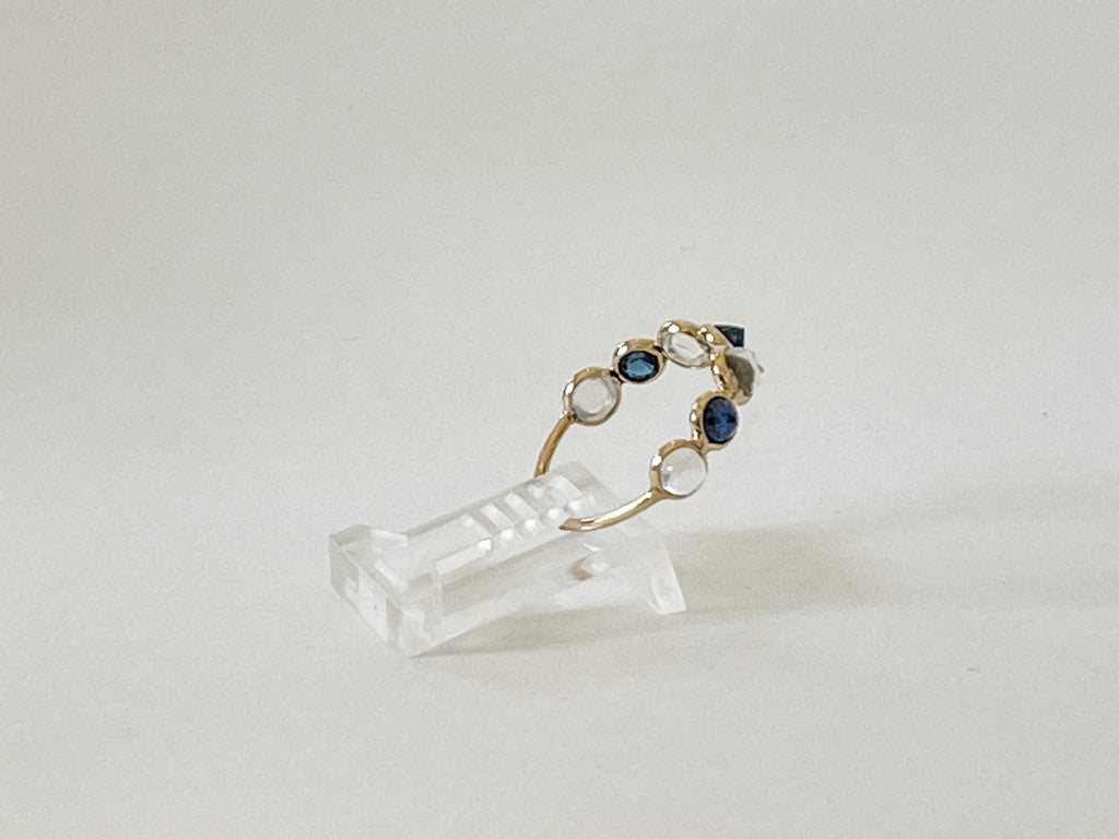 14K GOLD BLUE SAPPHIRE AND RAINBOW MOONSTONE RING