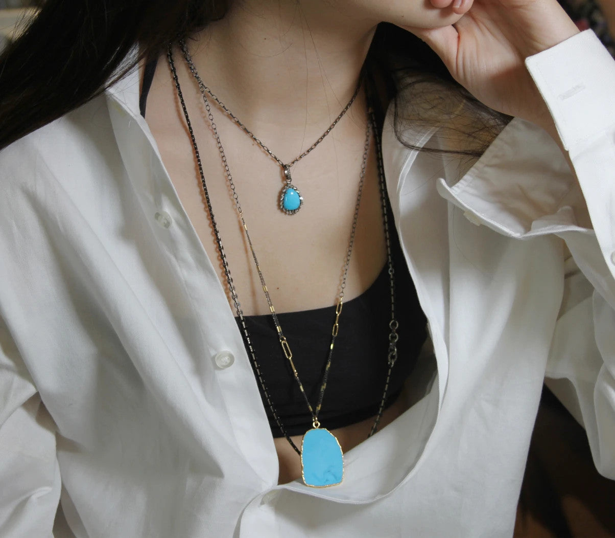 TURQUOISE SLAB PENDANT NECKLACE