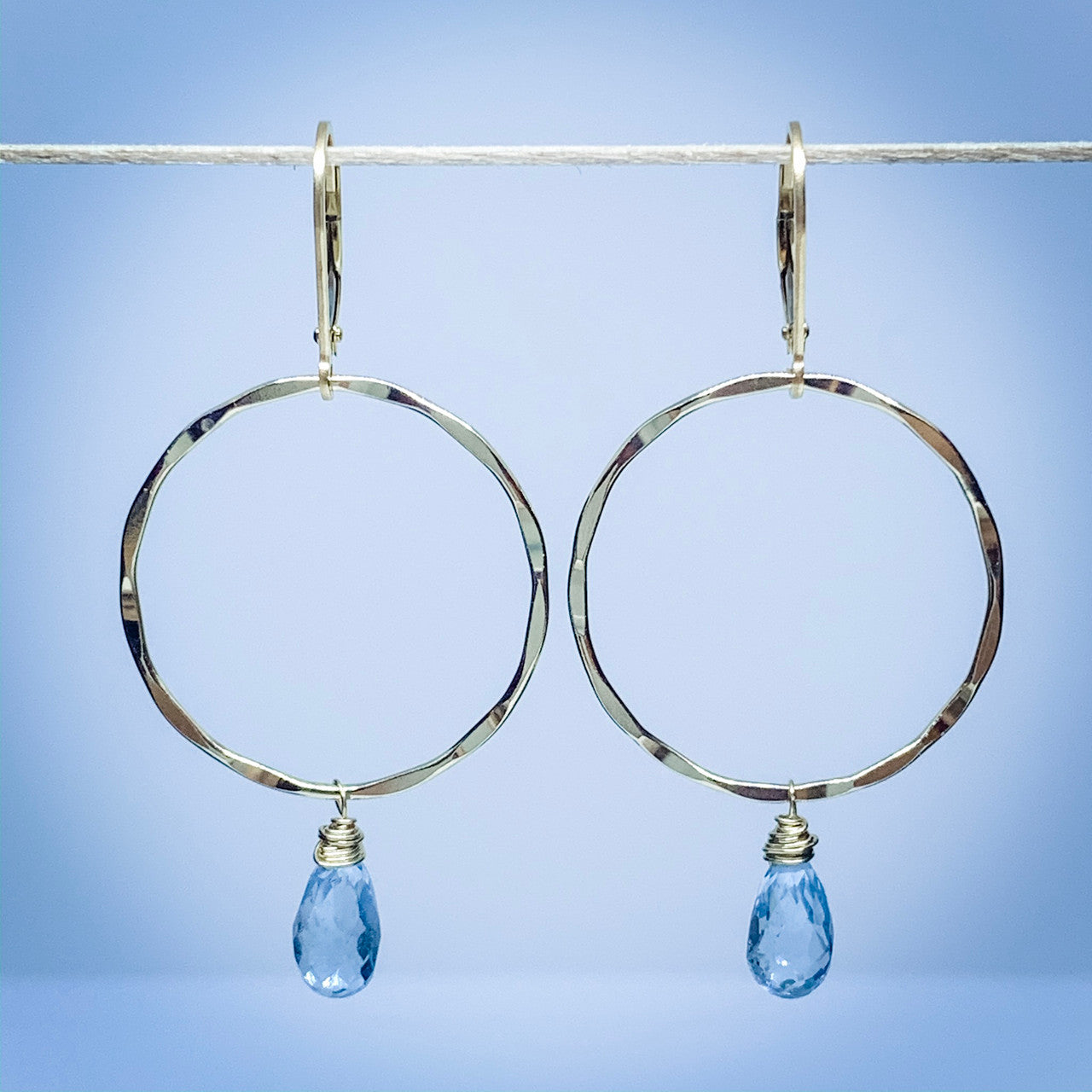 14K Gold Filled 26mm Blue Topaz Tear Drop Earrings