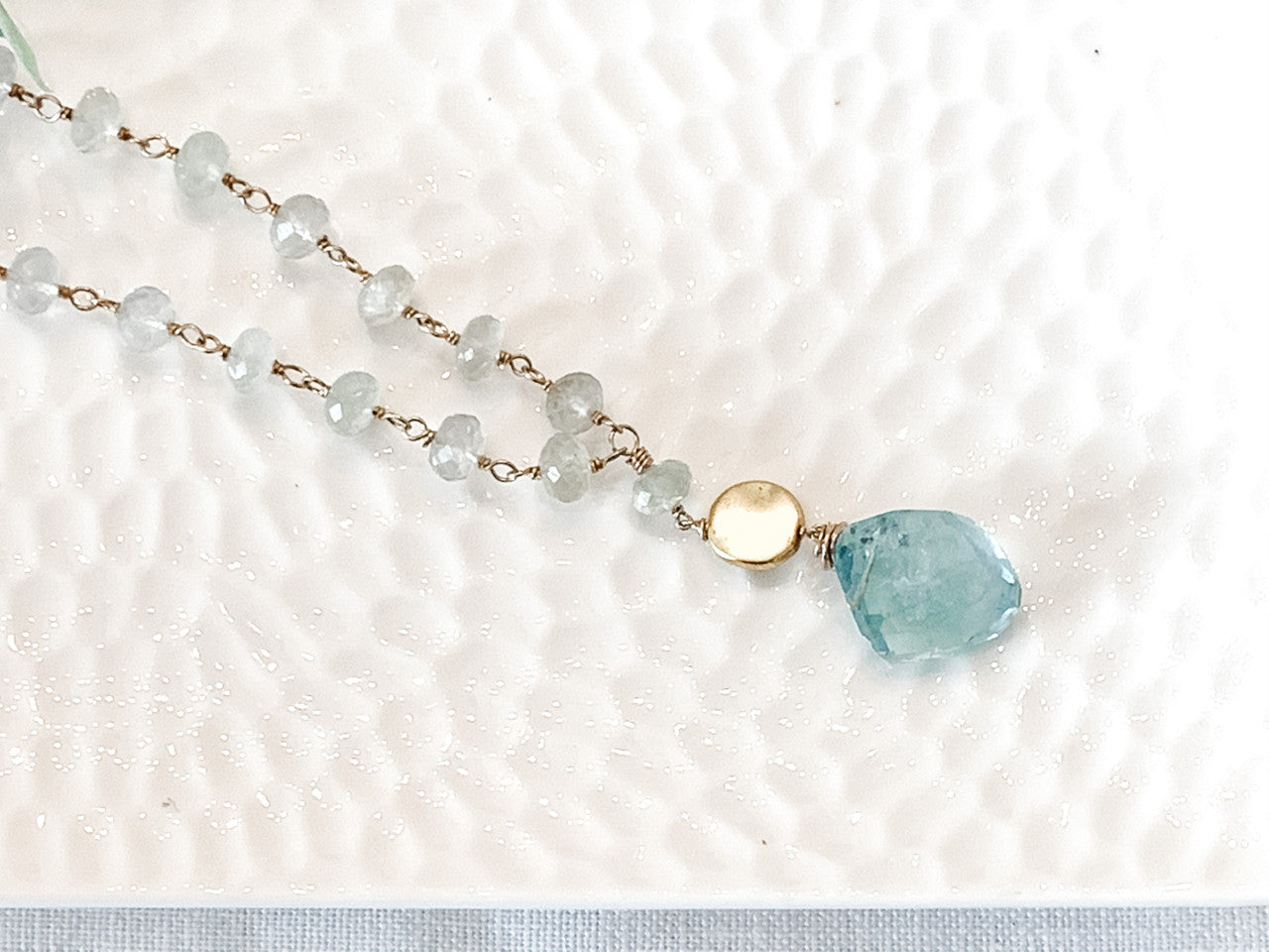 14k Gold Filled Prehnite Chain w/Aquamarine Nugget & Gold Filled Coin Necklace