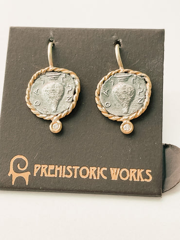 24K GOLD EARRINGS W/ DIA AND SILVER - AMPHORA