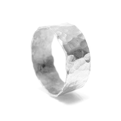 SILVER WIDE HAMMERED CIGAR RING BAND