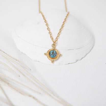 GOLD CHOKER TURQUOISE GEM MEDALLION PENDANT