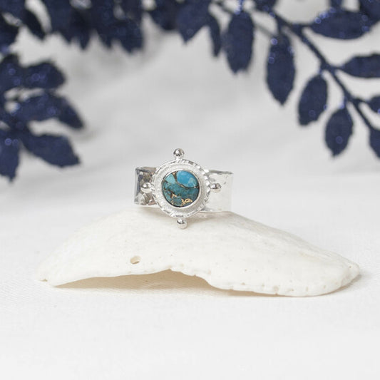 SILVER TURQUOISE GEM MEDALLION RING