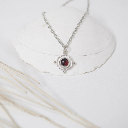 SILVER CHOKER GARNET GEM MEDALLION PENDANT