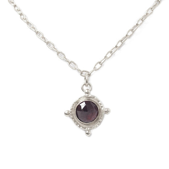 SILVER CHOKER GARNET GEM MEDALLION PENDANT